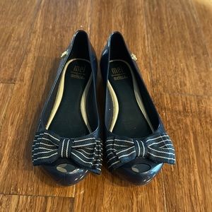 Mel Dreamed by Melissa Navy Striped Bow Flats
